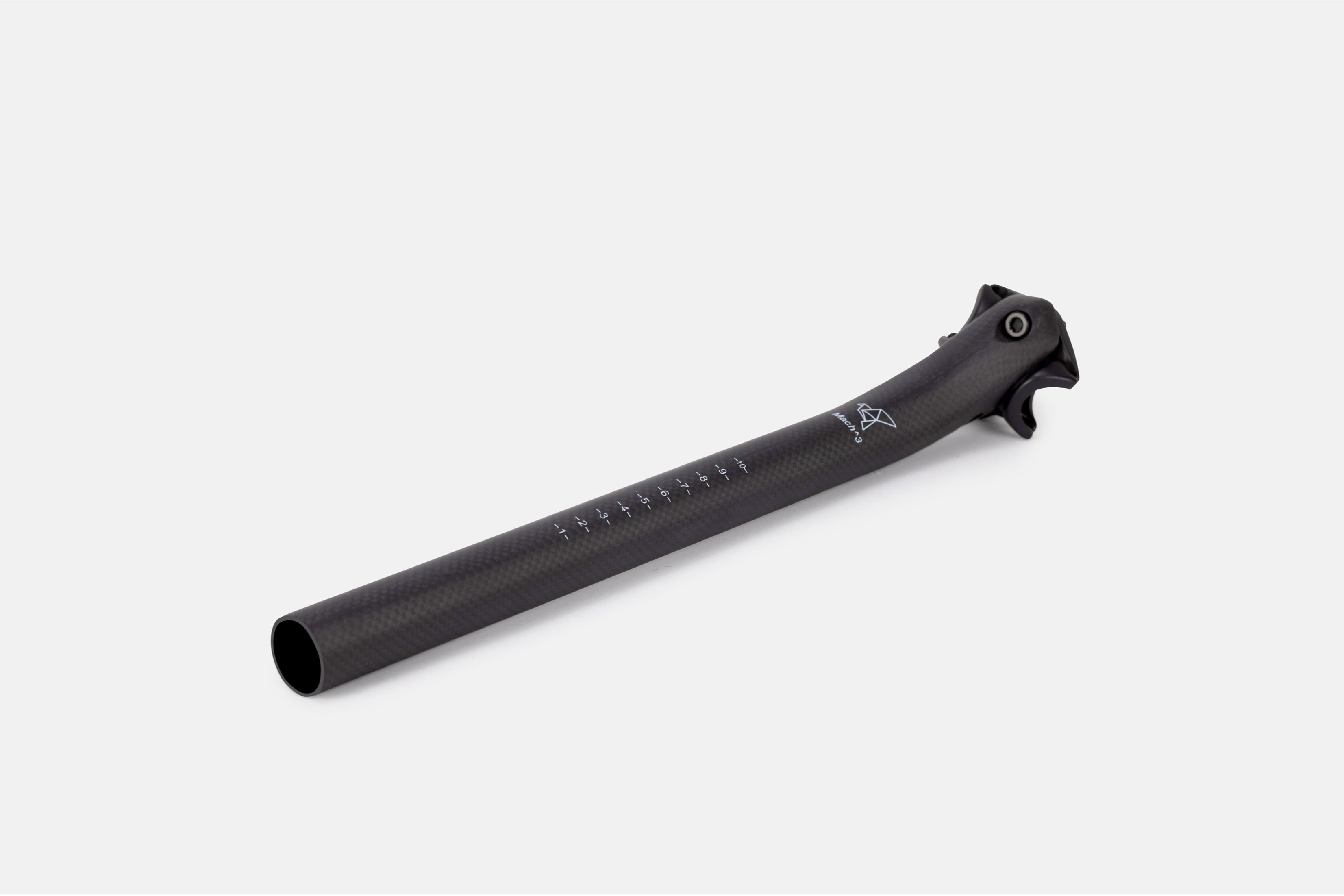 Litebike lightweight carbon seatpost showcasing its raw carbon finish, ultra-lightweight design (162 g), and compatibility with standard bike frames and saddles.